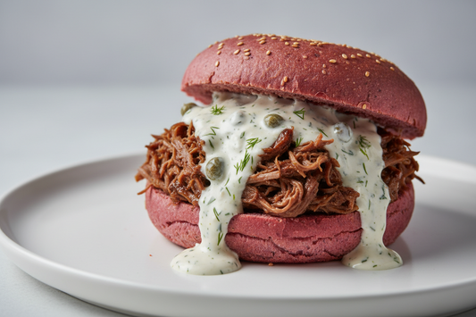 Plucinatas liellopa galas burgers ar tartara merci, pasu ceptu biesu maizi