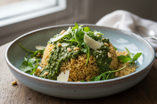 Siltā kvinoja ar rukolas pesto